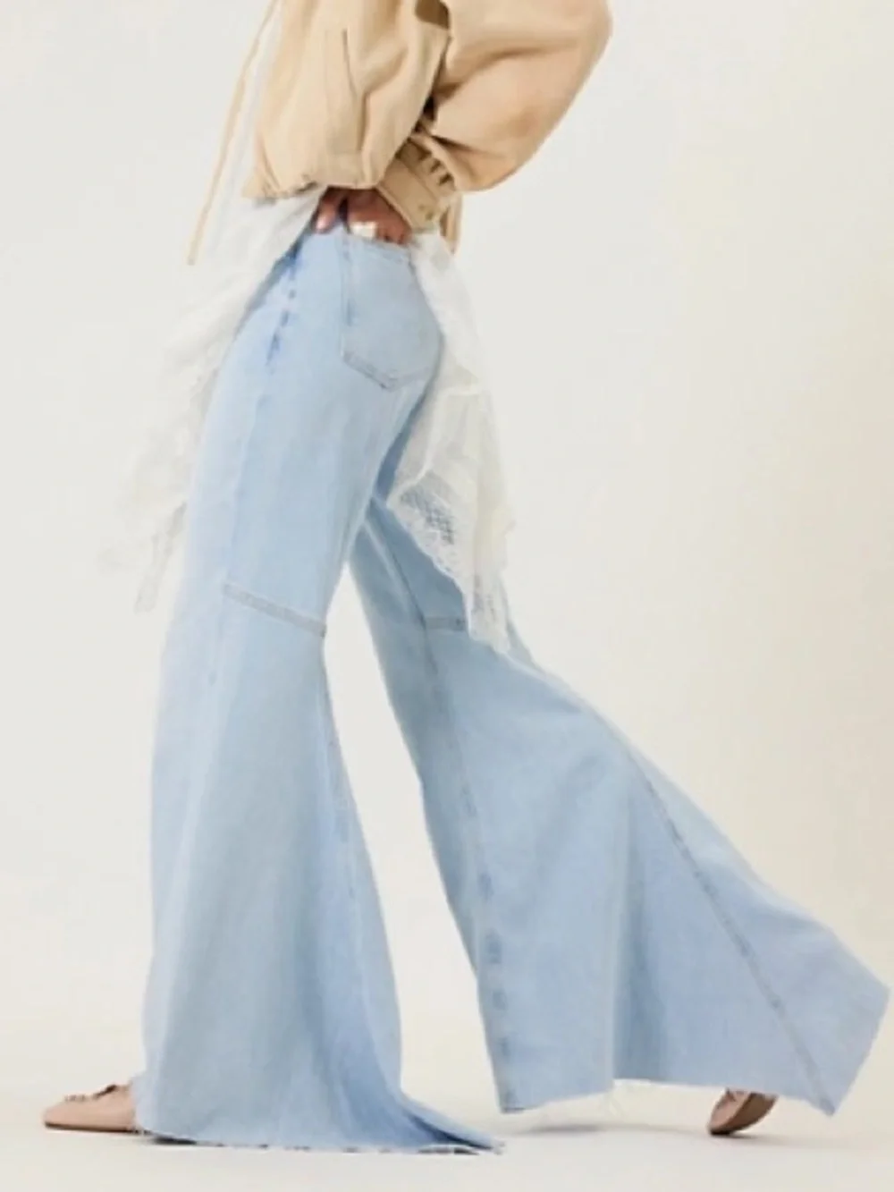 Free People Light Blue Wide-Leg Flare Jeans